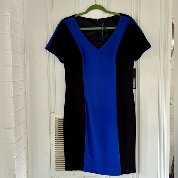 NWT Jones New York dress v-neck knee length short sleeve blue 💙 & black 🖤 - Picture 3 of 15